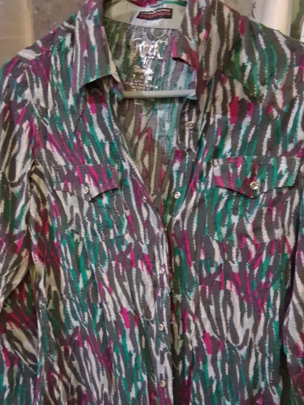 Apt. 9 Multicolor Zebra-Print Button-Down Shirt - Teal, Magenta & Gray
